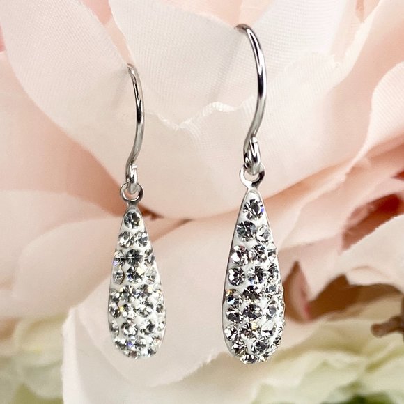 Sterling Silver White Crystal Droplet Earrings - Picture 8 of 8